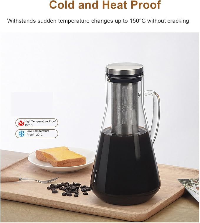Haofy Cold Brew Coffee Maker, Thickened Borosilicate Glass with 304 Stainless Steel Filter, Airtight Sealing for Freshness, for Ice Tea Hot Tea Fruit Drinks (1600ML)