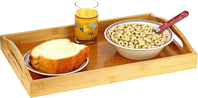 Tray with Large Handles - Bamboo Ottoman Tray, Great for Coffee Table, Couch, Tea, Bar, Breakfast, Dinner, or Any Food - Good for Parties or Bed for Eating (Home It)