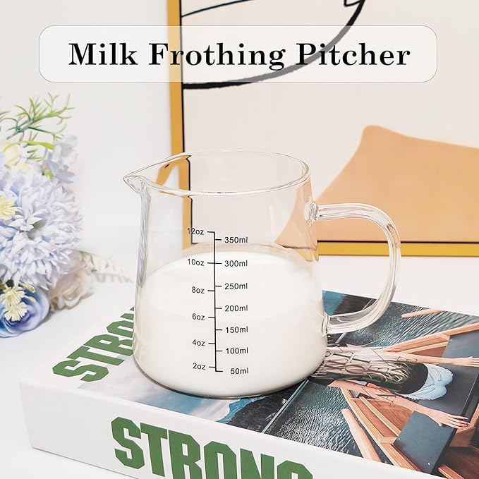 2-Pack Espresso Measuring Cups12OZ, Espresso Accessories, Expresso Shots Cup, Heat-resistant Glass Measuring Cup, Milk Frothing Pitcher, Frother Cup, Dishwasher/Microwave/Stovetop Safe