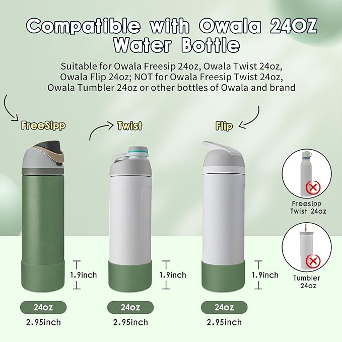2PCS Silicone Water Bottle Boot, Compatible with Owala 24oz 32oz 40oz, Protective Anti-Scratch & Anti-Dent No Noise Sleeve Cover for FreeSip/Twist/Flip Water Bottles (Green House, 24oz)