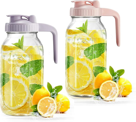 Mason Jar with Pour Spout Lid V-shaped, 2 Quart Iced Tea Pitcher Double Leak Proof, 64 oz Drink Pitcher for Breastmilk, Sun Tea, Juice, Coffee Creamer, Formula Pitche