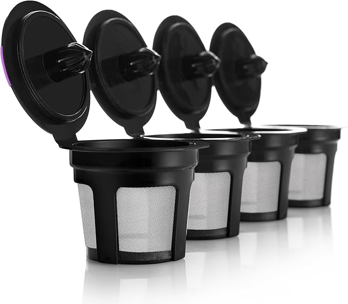 4 Pack Reusable K Cups for Keurig Coffee Makers – BPA-Free Refillable Coffee Pods, 4 Black – Compatible with Keurig Brewers