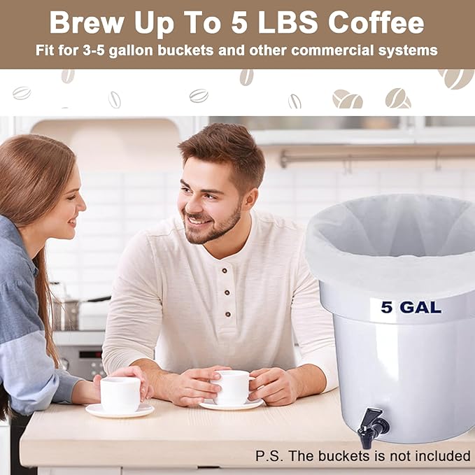 YURICK 50 Pack Commercial Cold Brew Coffee Filters for 5 Gallon Buckets, 20" X 20" Commercial Cold Brew Bags for Commercial Model Cold Brew Coffee Makers, Brew Up To 5 LBS Coffee