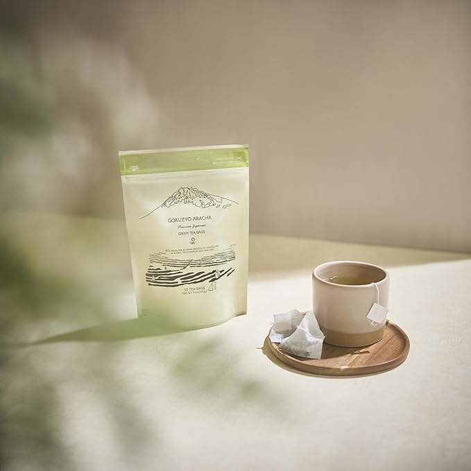 Japanese Green Tea Co. Aracha Gokuzyo Japanese Green Tea Bags (50 Pack) Soilon Pyramid Sachets, Premium Loose-Leaf Quality in Convenient Teabags, Rich Aroma & Flavor, Hot & Cold Brew