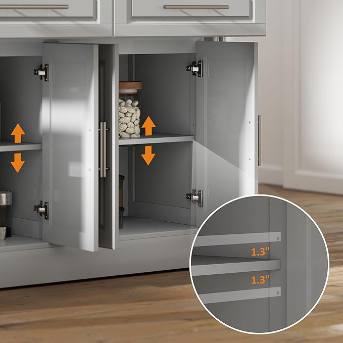 HOMCOM Rolling Kitchen Island Cart with 47" Stainless Steel Top, Portable Island Table for Kitchen with Wheels, Adjustable Shelves, 2 Drawers, Spice, Knife and Towel Rack, Gray