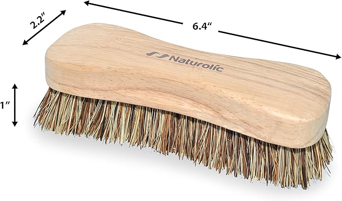 Naturolic All-Natural Wooden Scrub Brush Set | Wooden Handle | Palmyra Bristle Brush for Cleaning | Eco Friendly Cleaning Products | Scrub Brush Set of 2