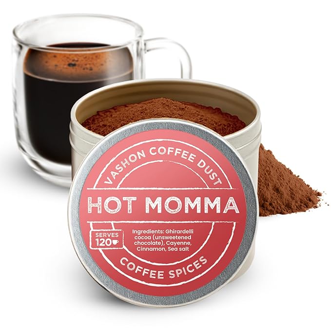 Coffee Dust Flavoring Powder, Hot Momma (120 Servings) – All Natural Coffee Syrup Alternative, Adds Aroma, Taste & Whole30 Wellness to Drinks, Tea & Foods