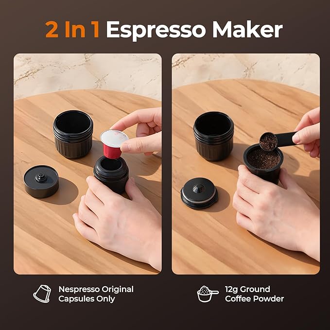 Narcissus Portable Electric Espresso Machine for Travel, 86.6 Watt 2-In-1 Travel Coffee Maker for Max 12g Coffee Powder or NS Capsules, 1.5 Pounds & 7800mAh Battery Capacity, Includes Quick Charger