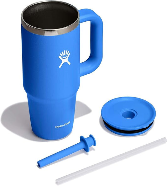 Hydro Flask Travel Tumbler with Handle, Lid and Straw - Insulated Stainless Steel in 24 Oz Cascade