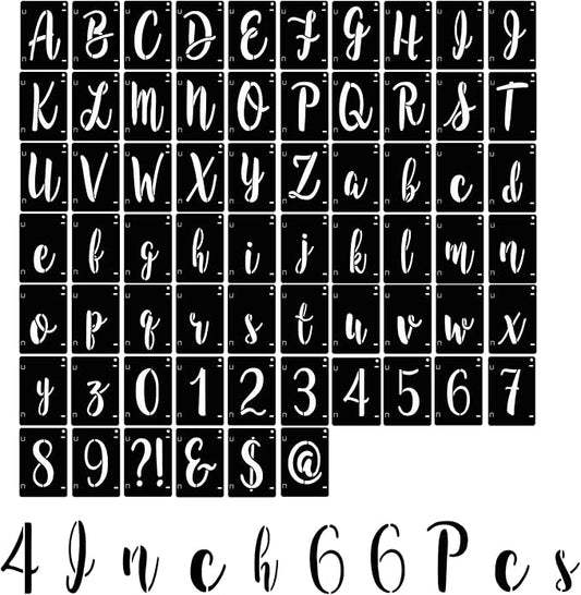 66 Pcs Letter Stencils ReusableTemplates Symbol Numbers Interlocking Stencil Kit Plastic Number Stencils for Wood,Wall,Paper,Fabric,Glass,Signage,DIY Art Projects(4 Inch)