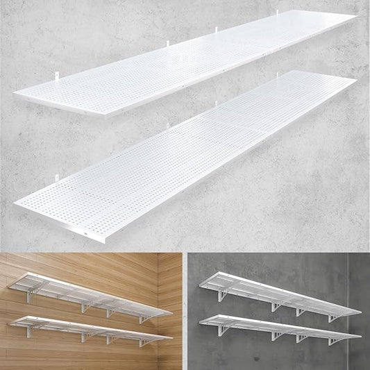 4-Pack 1.5x4ft Heavy Duty Garage Wall Shelving, 1000 lbs Load Capacity, Garage Shelving Wall Mounted, Storage Rack with Hooks, White