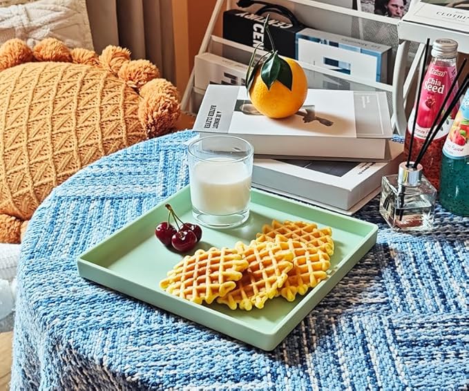 Small Square Serving Tray (9 inch), Durable Green Tray for Desserts & Organization, Lightweight for Coffee, Drinks, Party, Seasoning, Perfume and Display.