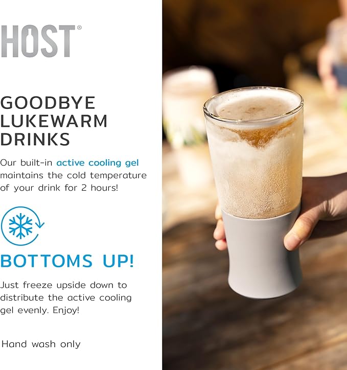 Host Glass FREEZE Double Wall Insulated Beer Glasses, 16oz Set of 2 in Gray