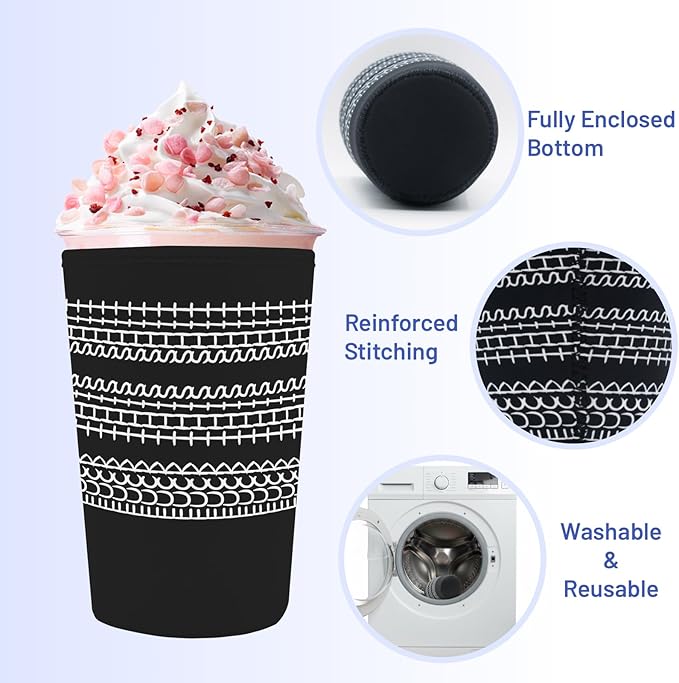 Iced Coffee Sleeve Reusable Cup Sleeves for Cold Drinks Neoprene Koozie Cozy Plastic Cup Covers for Drinks, Letters