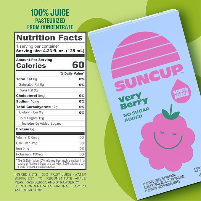 SunCup Juice - Very Berry (40 Pack) 4.23 oz Juice Box with Straw | 100% Very Berry Blend for Kids, Bulk Pack for School Lunches, Snacks, Classrooms, Travel, Parties, Sports Teams, and Everyday Drinks