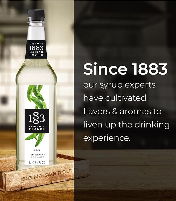 1883 Peppermint Syrup for Drinks, Made in France, 1 Liter Plastic Bottle