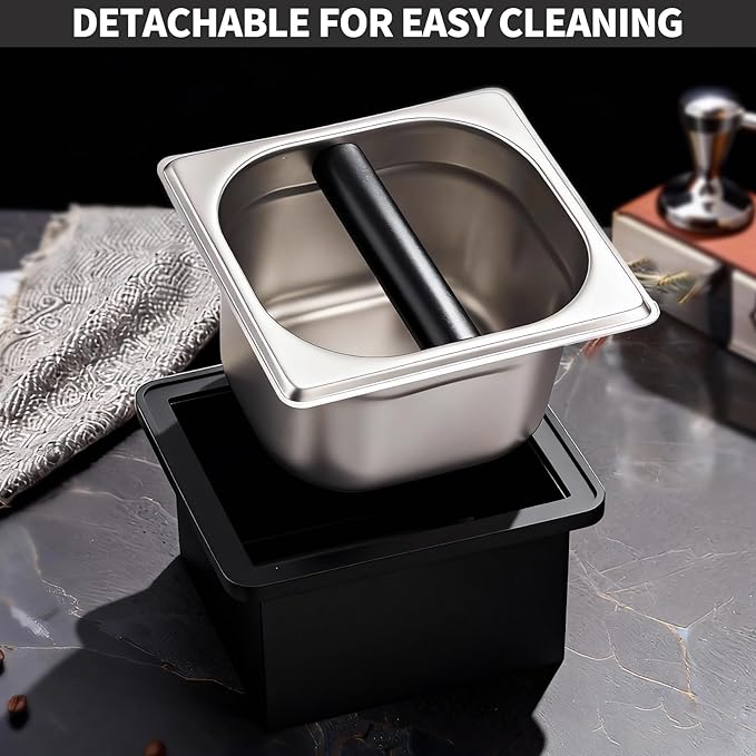 Espresso Knock Box,Large capacity Stainless Steel coffee knock box,espresso grounds knock box Suitable for use in cafés and homes(7.28 x 6.8 x 4.25 inch)