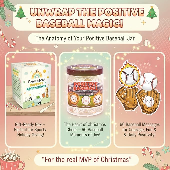 Positive Baseball Jar With 60 Affirmation Cards, Emotional Support Baseball, Gifts For Boys - Men Dad Team, Baseball Coach Gift, Baseball Birthday Decorations, Baseball Gifts For Team