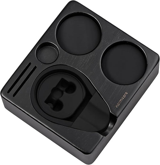 Normcore Compact Tamping Station, Espresso Black Tamper Station Base, Genuine American Black OAK Tamper Holder, Wooden Coffee Portafilters Stand Base For 51 / 54mm Espresso Machine Accessories