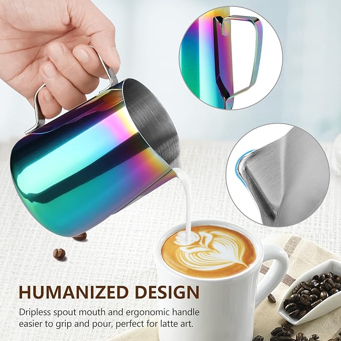 HOOMIL Milk Frothing Pitcher, 12oz/20oz/32oz Stainless Steel Steaming Pitcher Barista Milk Frother Cup Jug for Espresso Machine Coffee Cappuccino Latte Art - 12oz