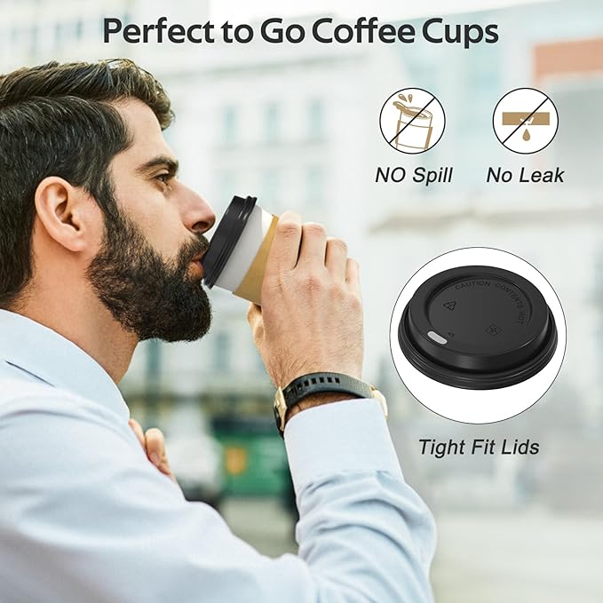Dealusy 100 Pack 12 oz Disposable Coffee Cups with Lids and Sleeves, Sturdy Thick Paper & Leak-free Insulated to Go Paper Hot Coffee Cups with Sip Lids for Hot & Cold Beverage | with Lids, and Sleeves, Sturdy, Leak-free, Insulated, to Go Coffee Cups