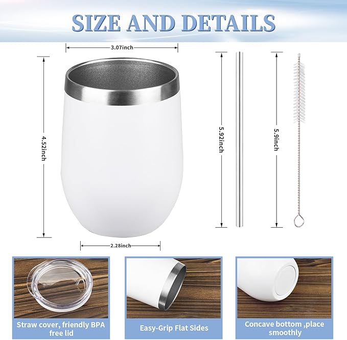 12oz/4 Pack Wine Tumbler with lid, Stainless Steel Travel Mugs Stemless Double Wall Insulated Coffee Cup, Insulated Wine Glasses Travel Tumbler for Cold & Hot Drinks(Mixed color-1, 4)