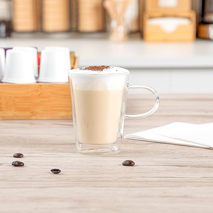 Restaurantware Glass Espresso Cups 5 Count 12 Ounces Borosilicate Double Wall Glass Coffee Mugs Insulated Clear Tea Drinkware for Hot or Cold Beverages