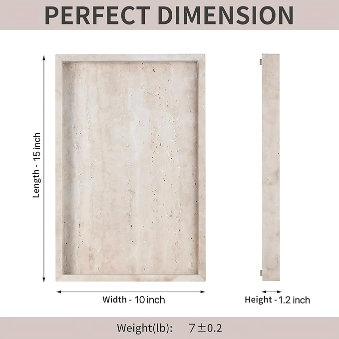 BUICCE Rectangular Decorative Serving Tray,Modern Travertine Large Coffee Table Tray