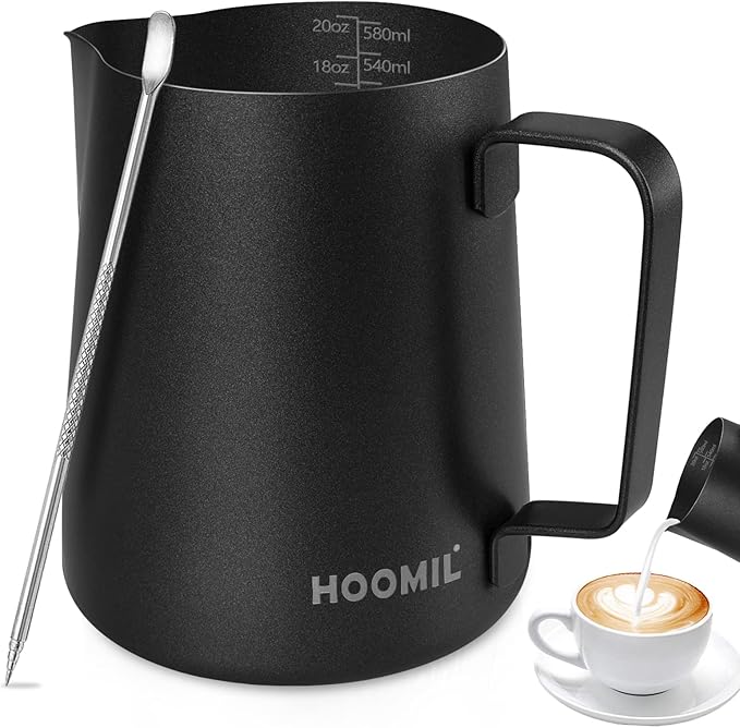 HOOMIL Milk Frothing Pitcher, 12oz/20oz/32oz Stainless Steel Steaming Pitcher Barista Milk Frother Cup Jug for Espresso Machine Coffee Cappuccino Latte Art - 20oz