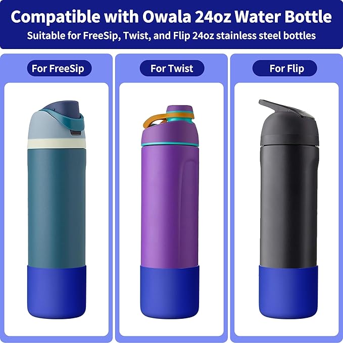 Silicone Water Bottle Boot for Owala 24 oz, Anti-Slip Protective Sleeve for Owala Twist & FreeSip & Flip Stainless Steel Water Bottle, Boot Bottom Base for Owala (Navy)
