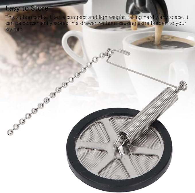 Syphon Coffee Filter with Chain, Permanent Stainless Steel Coffee Filter Reusable Coffee Filter for Home Kitchen Cafe