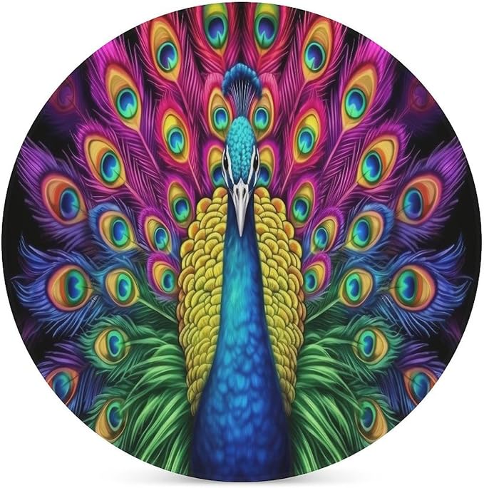 Round-6PCS Peacock Ceramic Coasters, Round Absorbent Drink Coasters, Vintage Country Beautiful Colorful Peacock Ceramic Table Coasters for Coffee, Beverage, Wine, Beer Coasters