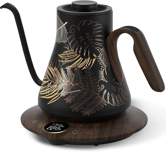 Cocinare Barista Collection Rainforest Gooseneck Electric Kettle, ±1℉ Precise Temperature Control for Pour-Over Coffee & Tea, Quick Heating 1500W, Stainless Steel Interior, 0.9L