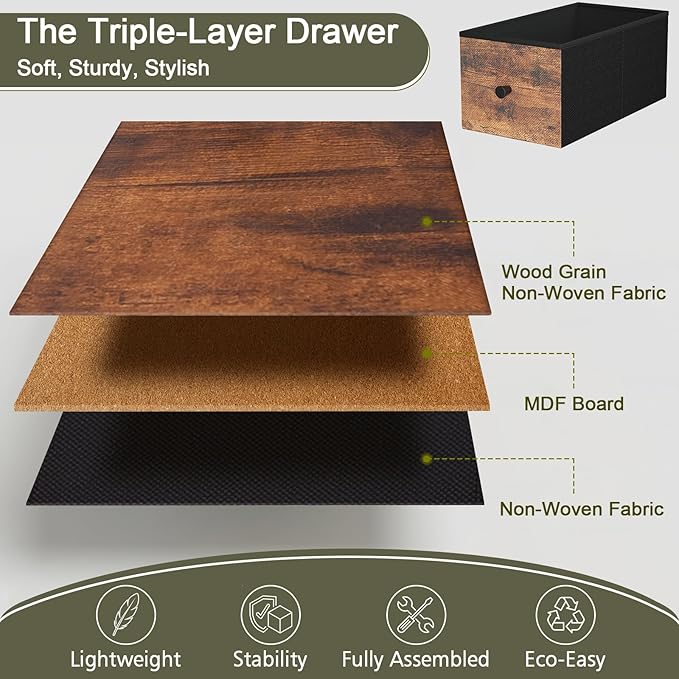 Narrow End Table Living Room with Charging Station, Skinny Side Table with Fabric Drawers, Slim Nightstand for Bedroom, Small Spaces, Couch, Brown, HETNDP03BR-1