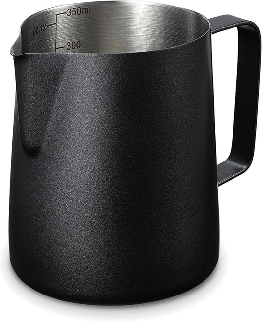 HOMEE Milk Frothing Pitcher,Espresso Steaming Pitcher Stainless Steel 12oz,Milk Frothing Jug With V-shaped Spout and Teflon Coating,Barista Tool Milk Steam Pitcher for Kitchen Bar, Latte Art