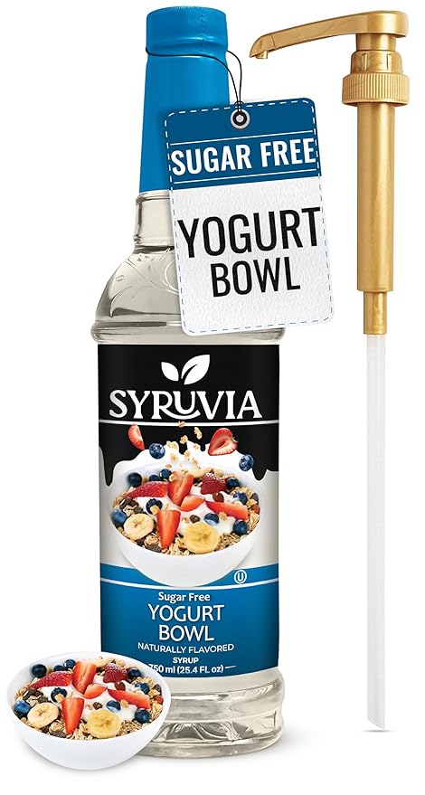 Syruvia Sugar Free Coffee Syrup, Yogurt Bowl Flavored Syrup for Drinks, Lattes and Desserts – 25.4 fl oz, With Pump