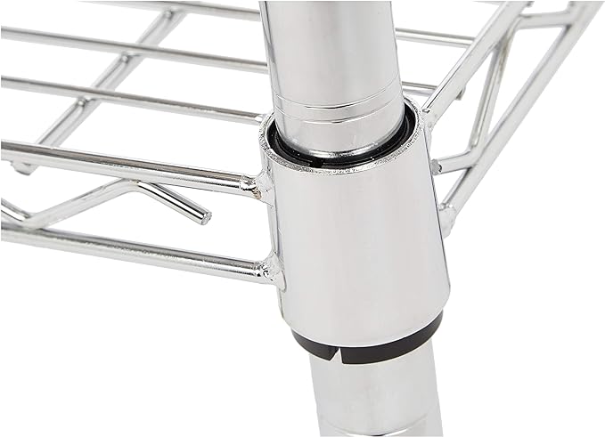 Amazon Basics 3-Tier Metal Basket Rolling Utility Cart with Wood Top, Kitchen Storage Organizer, Portable, Silver