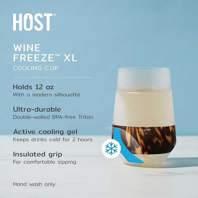 HOST Freeze XL Cooling Cup, Double Walled Insulated Freezable Drink Chilling Tumbler with Freezing Gel, 12 Ounces - Set of 1, Tortoise