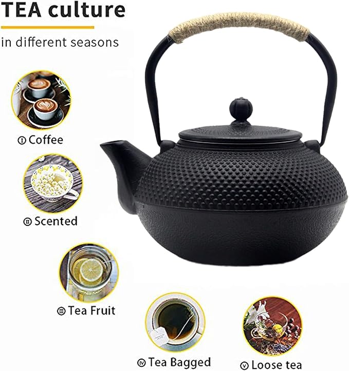 Big Cast Iron Teapot, Japanese Tetsubin Tea Kettle for Stovetop Safe, Cast Iron Teapot with Tea Strainer for Loose Tea and a Fully Enameled Interior (1500ml/50.7oz)