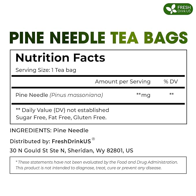 FreshDrinkUS, Pine Needle Tea Bags – 75 Tea Bags, Naturally Caffeine-Free, Refreshing Herbal Tea, Wild-Harvested Pine Leaves, Aromatic and Soothing – Non-GMO & Eco-Friendly Packaging