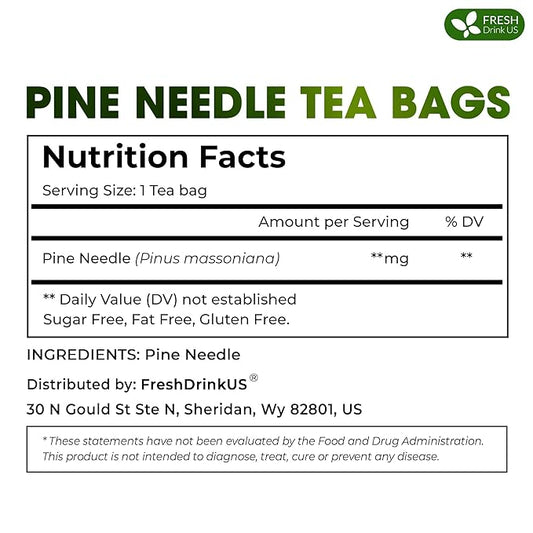 FreshDrinkUS, Pine Needle Tea Bags – 75 Tea Bags, Naturally Caffeine-Free, Refreshing Herbal Tea, Wild-Harvested Pine Leaves, Aromatic and Soothing – Non-GMO & Eco-Friendly Packaging