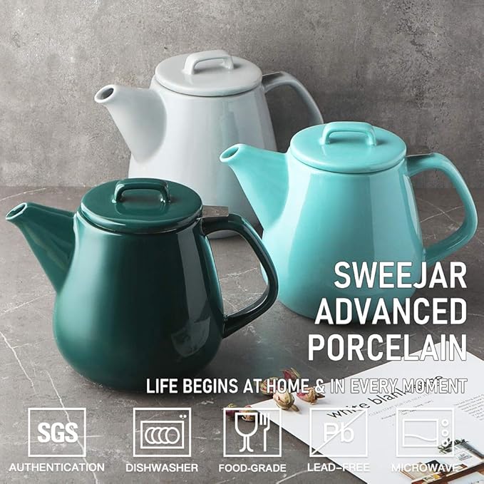 Sweejar 40oz Tea pot with Removable Stainless Steel Infuser,Dishwasher Safe Tea Pots for Loose Tea,Tea Pots with Infuser for Chrismas Women Gift (Gray)