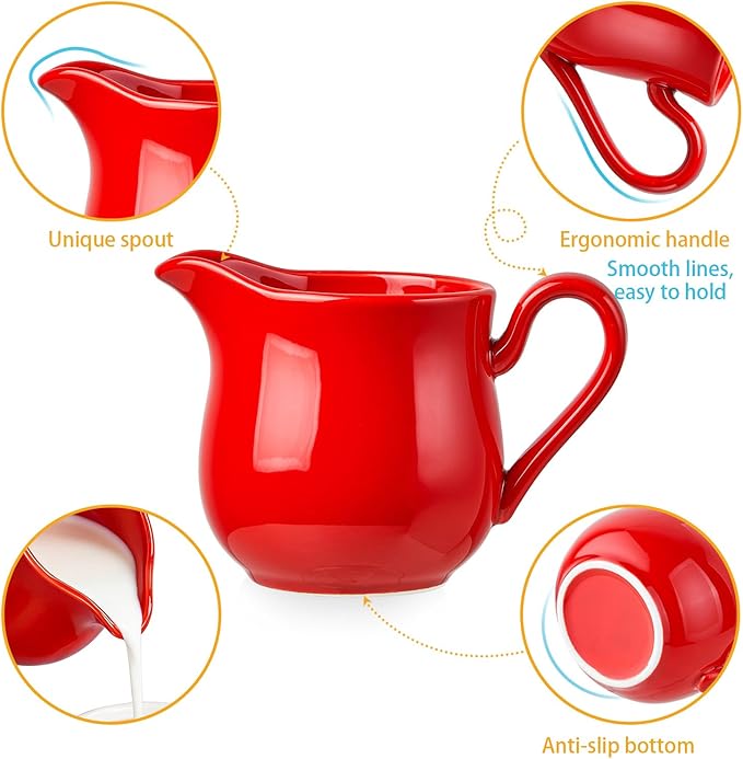12 OZ Ceramic Sugar and Creamer Set, Coffee Serving Set, 3 Piece Cream Pitcher Sugar Bowl with Lid and Spoon (Red)