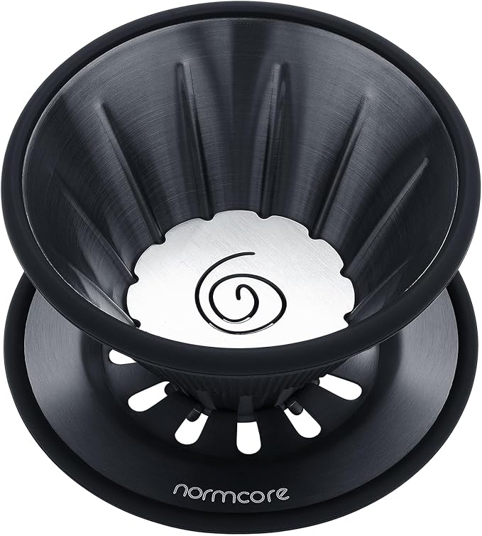 Normcore 2-in-1 Pour Over Coffee Dripper, Brews 1-2 Cups Coffee Brewer, Use Dual Brew Modes Cone or Flat-Bottom Paper Brewer, Titanium Coated 304 Stainless Steel, Black