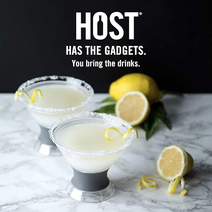 Host Freeze Insulated Martini Glasses Set of 4, Plastic Freezer Gel Chiller Double Wall Stemless Coupe and Cocktail Glass, 9 oz, Grey