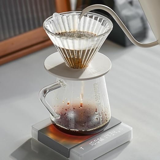 MHW-3BOMBER Mini Coffee Scale with Timer, 2kg/0.1g Rechargeable Espresso Scale,White Coffee Bean Scale with Manual/Smart Modes,Portable for Travel, ES6034W