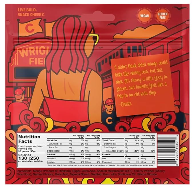 Chici Mama Electric Cherry Cola Mango Bites – Made with Real Mango | Chewy, Juicy Candy-Alternative Treat | No Artificial Colors, Flavors, or Sweeteners | Gluten-Free, Naturally Vegan & Allergy-Conscious | 2 Pack - 70g