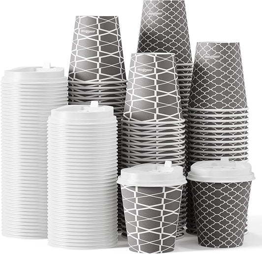 JOLLY PARTY Disposable Coffee Cups with Lids -10 oz (100 Sets) To Go Coffee Cups, Paper Cups for Beverages Espresso Tea, Suitable for Cafes, Offices and Home
