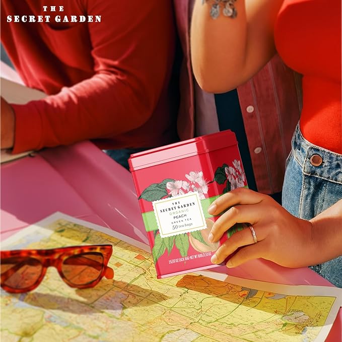 Life Plus Style Gourmet The Secret Garden Organic Peach Green Tea 50 Tea Bags Juicy & Fruity Refreshing Hot or Iced Tea Non GMO Gluten Free USDA Certified
