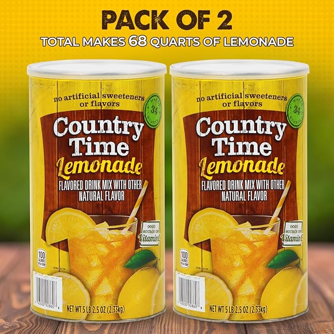 Powdered Lemonade Drink Mix- CountryTime Refreshing Lemonade Mix Powder Drink with Other Natural Flavor - Packaged in Resealable Canister with Easy Measure Scoop, 5lb Bucket, 2 Pack (Total 10.3lb)